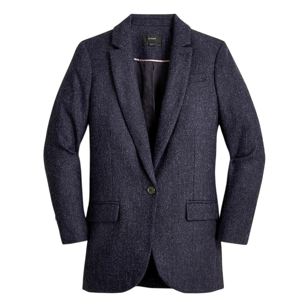 J Crew Alfie Blazer Navy Blue Moon British Wool Herringbone Size 00 Academia
